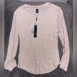 Elegant V-Neck Ribbed Long Sleeve Top